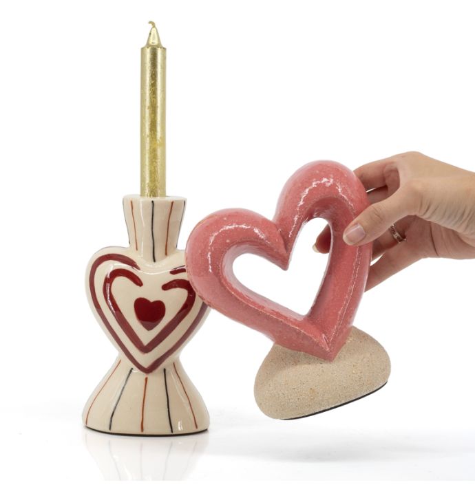 Aardewerk kaarsenstandaard heart Megu