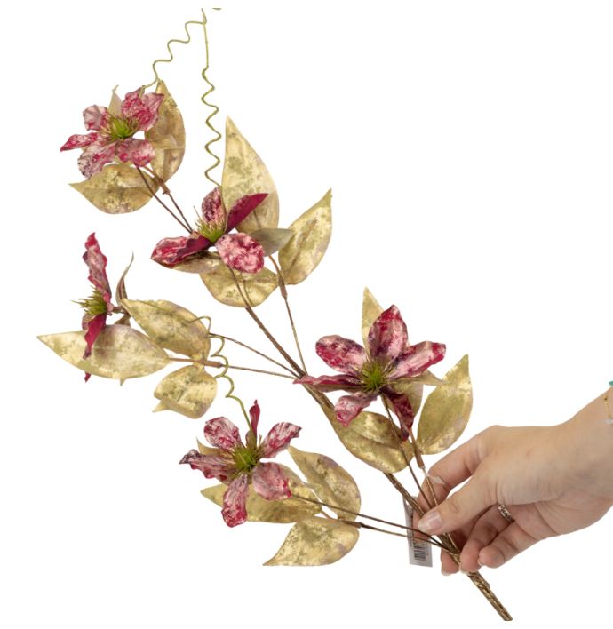 Kunsttak clematis glitter 76cm rood