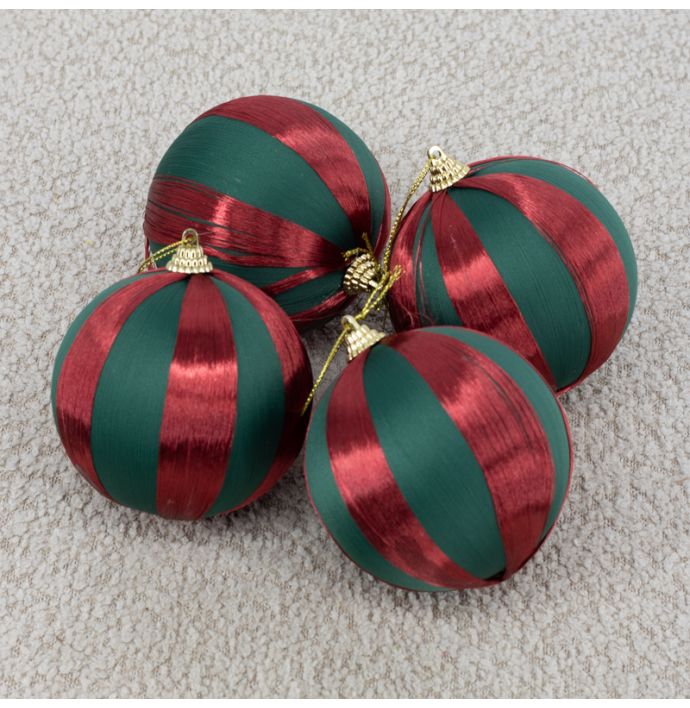 Kerstbal Set van 4 gestreept - Groen/rood
