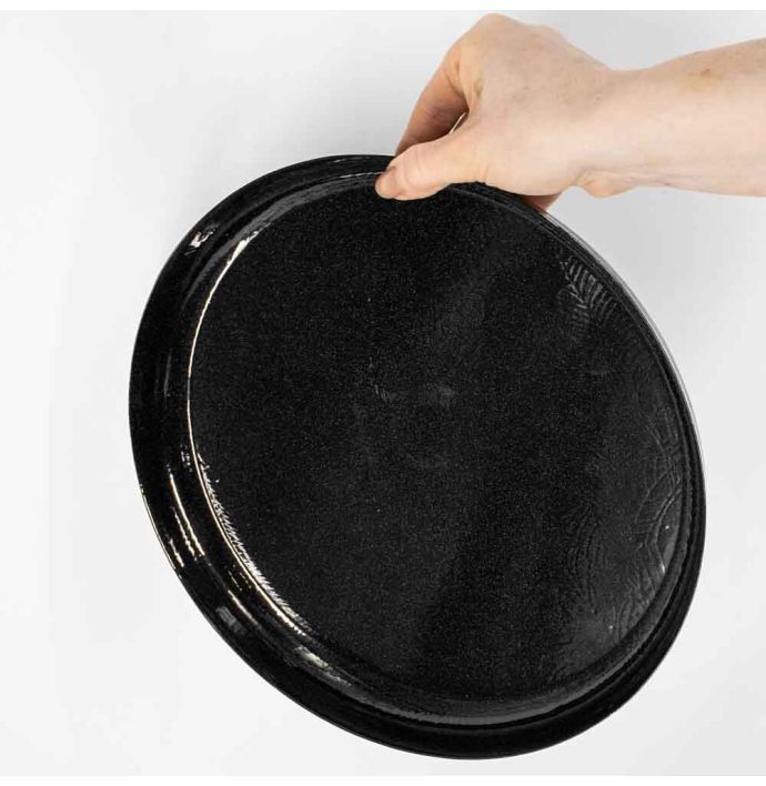 Metalen dienblad rond leaves zwart