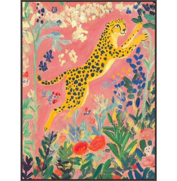 Schilderij met frame kleurrijke panter