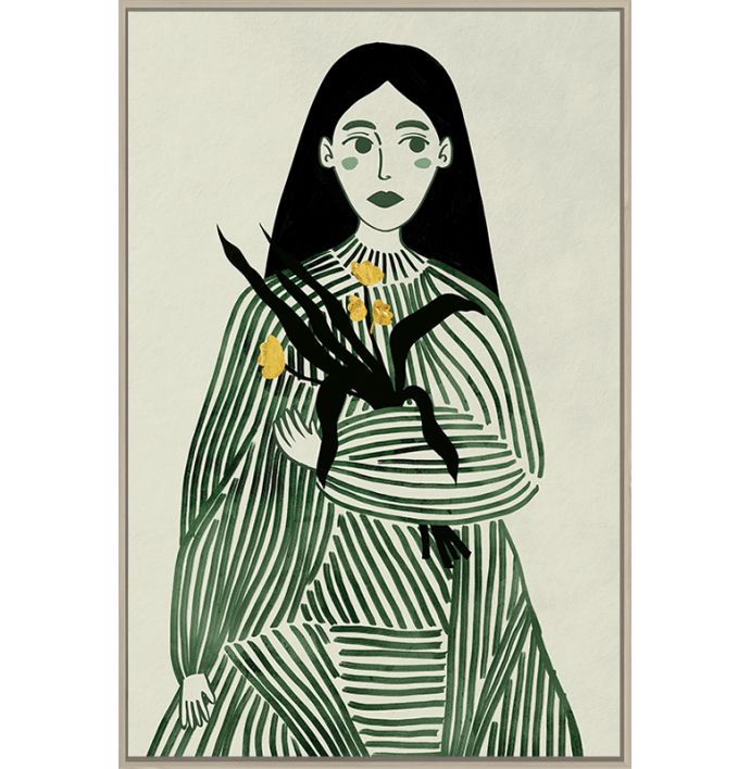 Schilderij vrouw lijntekening groen