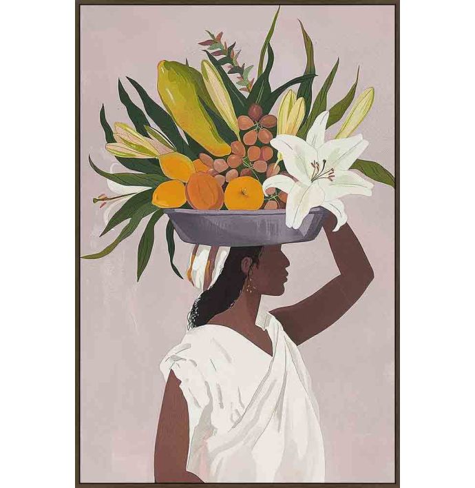 Schilderij vrouw met fruit en lelies