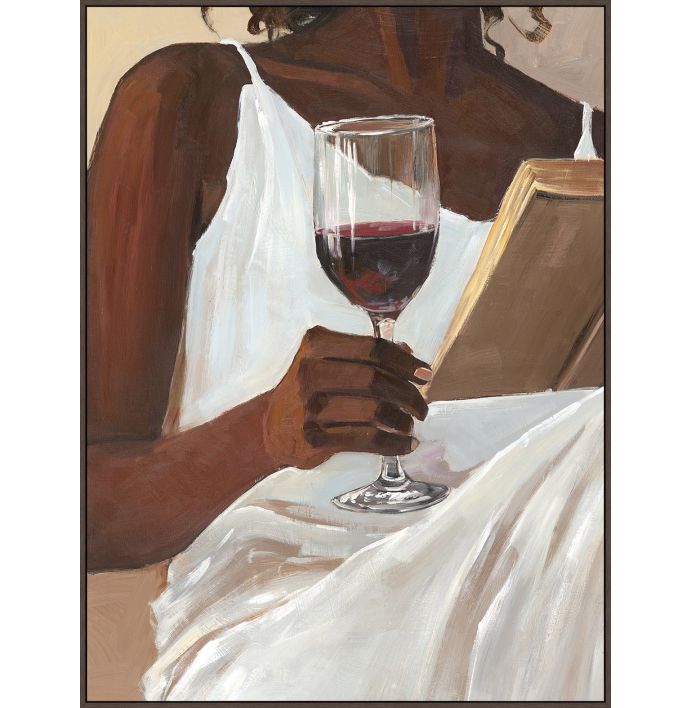 Schilderij met frame vrouw wijn wb