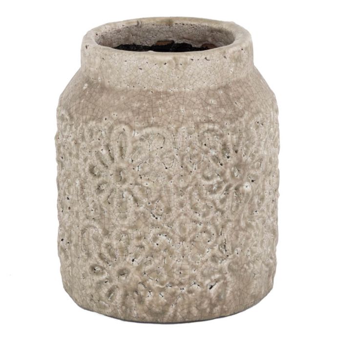 Aardewerk vaas Flowers pink medium