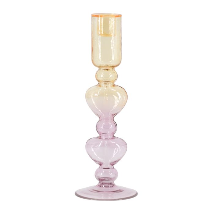 Glazen kaarsenstandaard hartjes two-toned