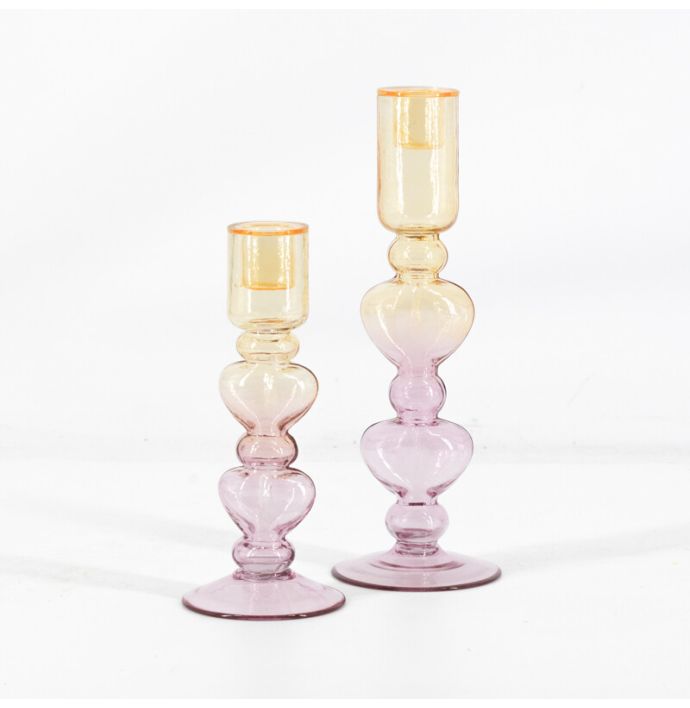 Glazen kaarsenstandaard hartjes two-toned