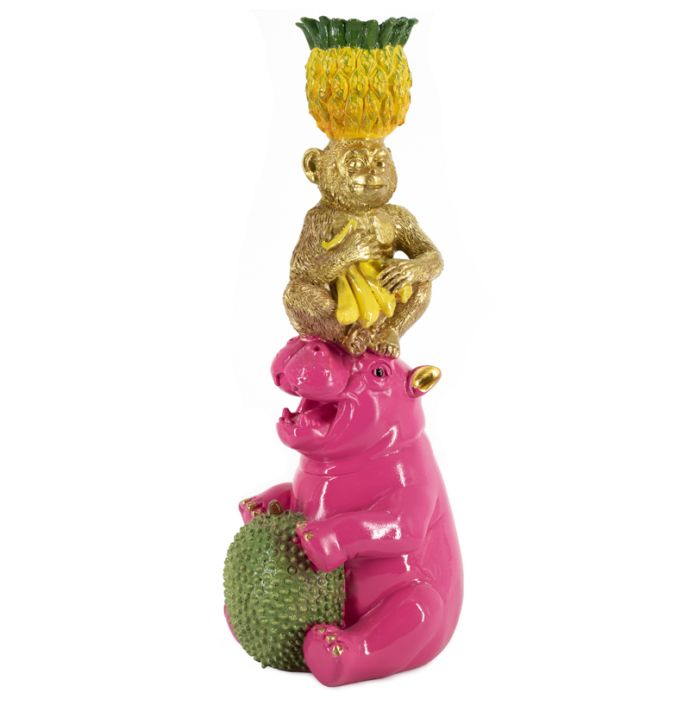 Kaarsenstandaard Cheeky nijlpaard en aap wb