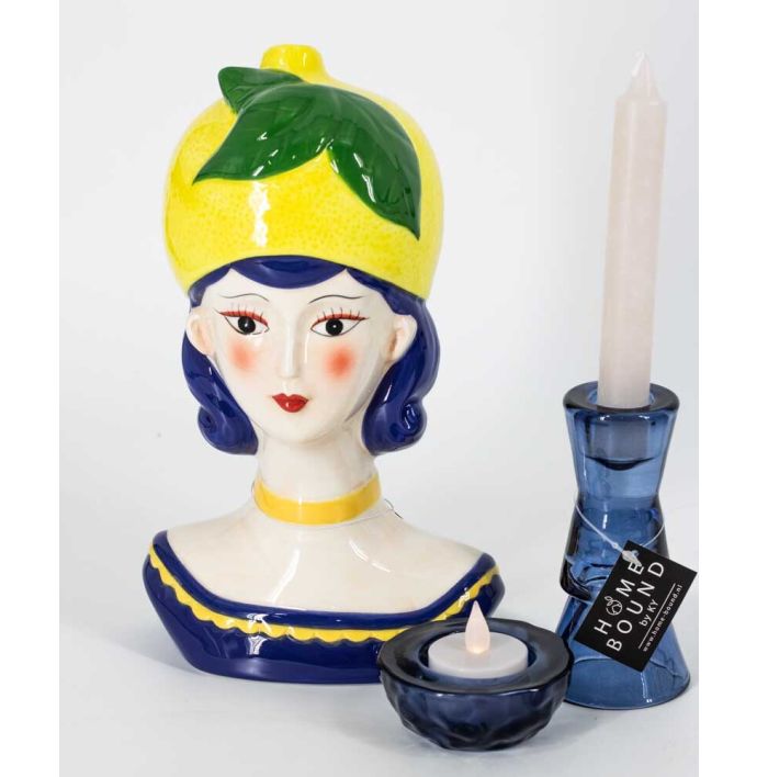 Glazen kaarsenstandaard blauw