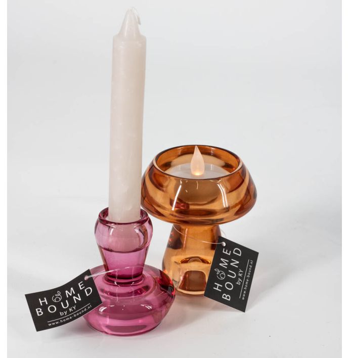 Glazen waxine- en kaarsenstandaard roze