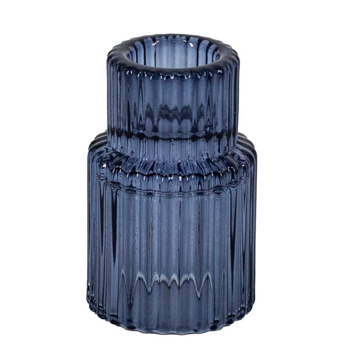 Glazen waxine- en kaarsenstandaard blauw