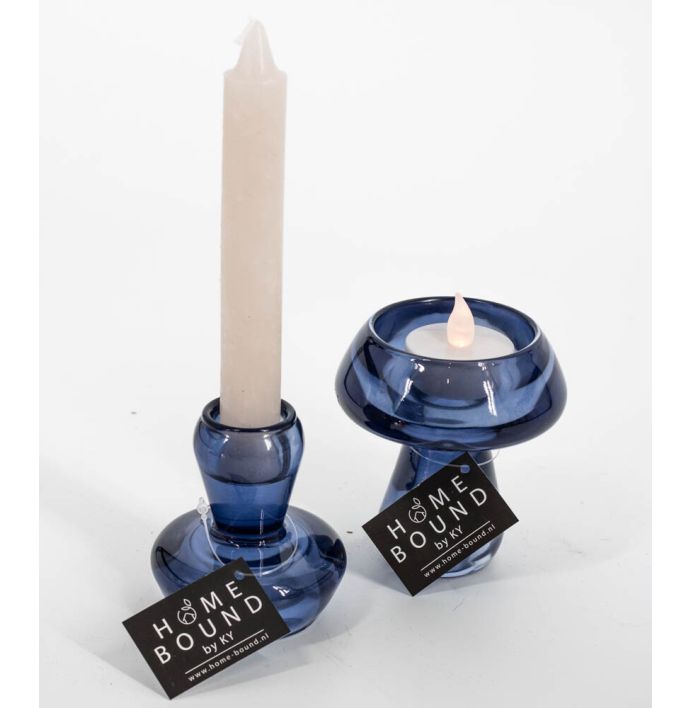 Glazen waxine- en kaarsenstandaard blauw