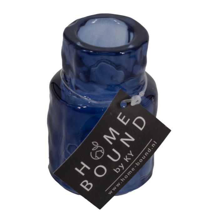 Glazen waxine- en kaarsenstandaard blauw