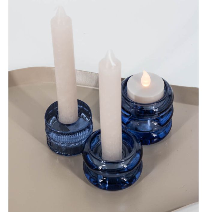 Glazen waxine- en kaarsenstandaard blauw
