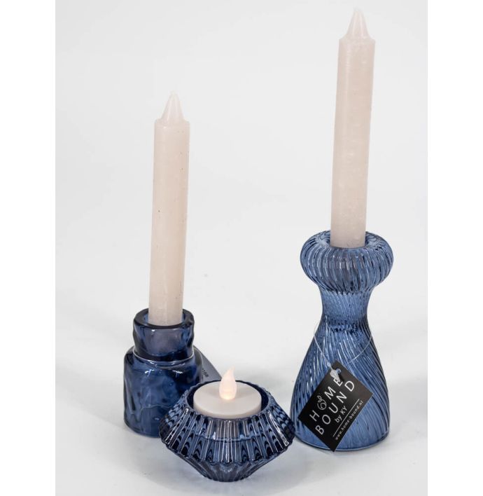 Glazen kaarsenstandaard blauw