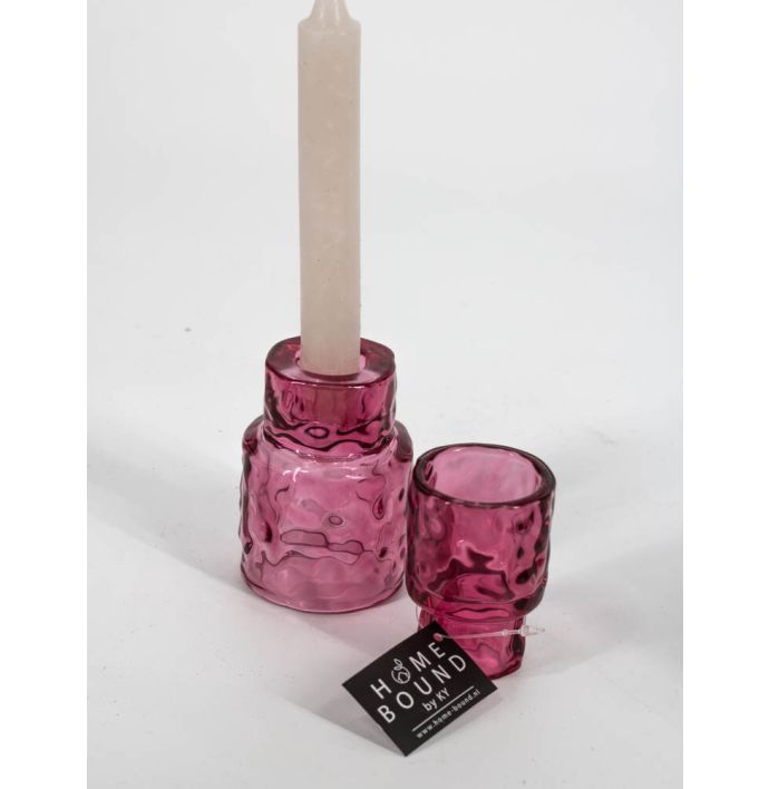 Glazen waxine- en kaarsenstandaard roze
