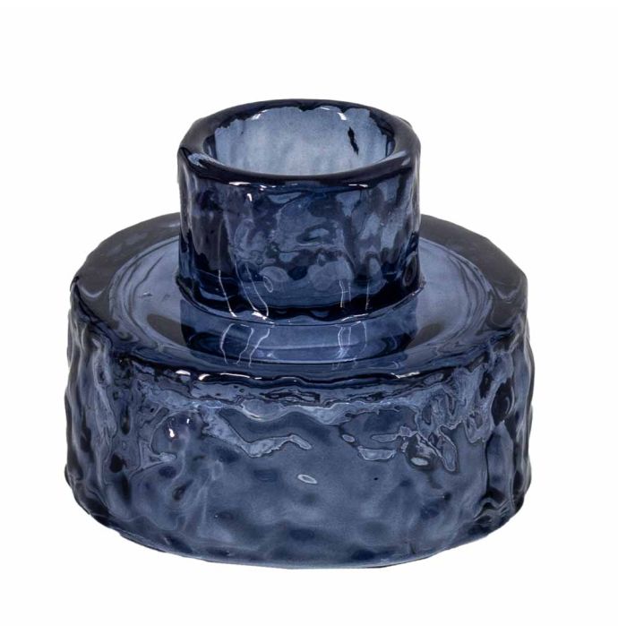 Glazen waxine- en kaarsenstandaard blauw