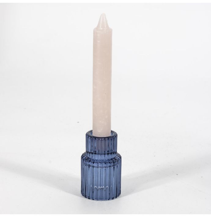 Glazen waxine- en kaarsenstandaard blauw
