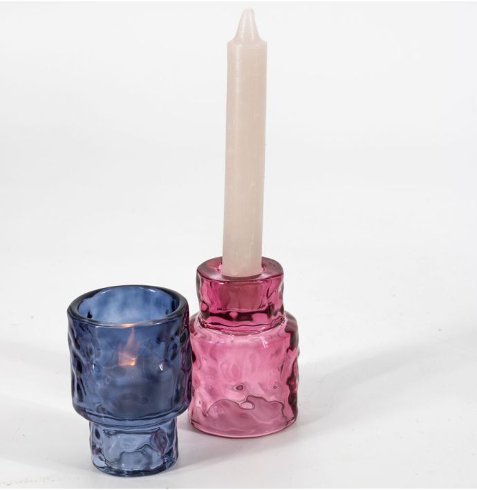 Glazen waxine- en kaarsenstandaard blauw