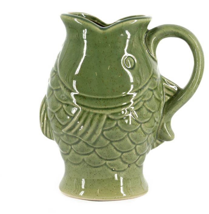 Aardewerk jug vis S groen