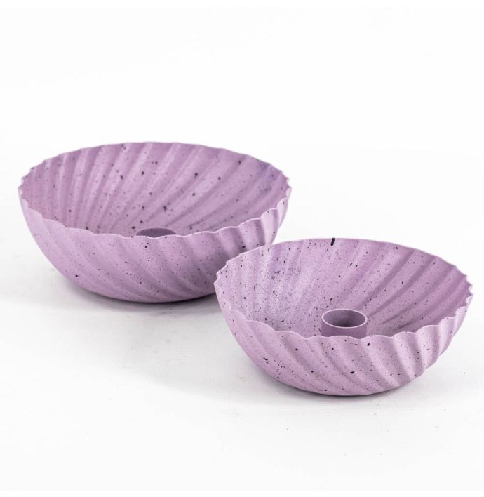 Metalen kaarsenstandaard ribbel lila dots