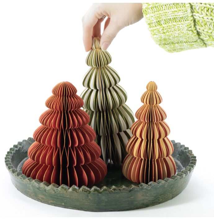 Papieren kerstboom wit met groen 20cm