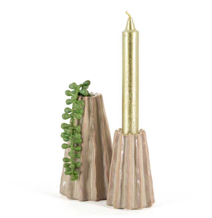 Aardewerk kaarsenstandaard loam beige wb