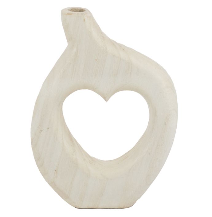 Houten hart vaas wit
