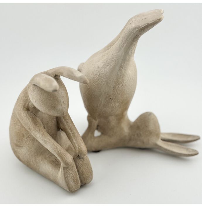 Aardewerk ornament konijn yoga beige wb