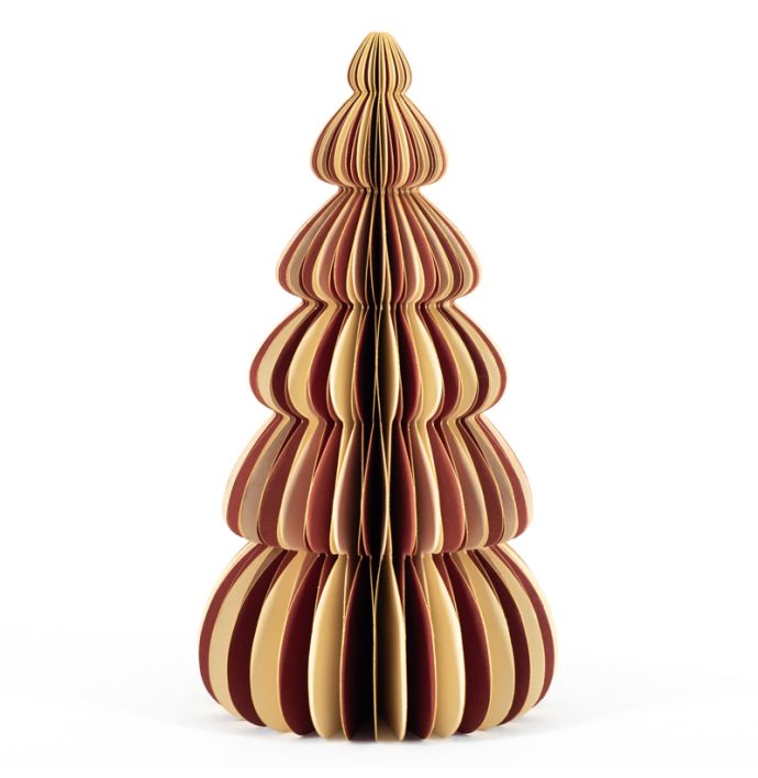 Papieren kerstboom wit met rood 20cm