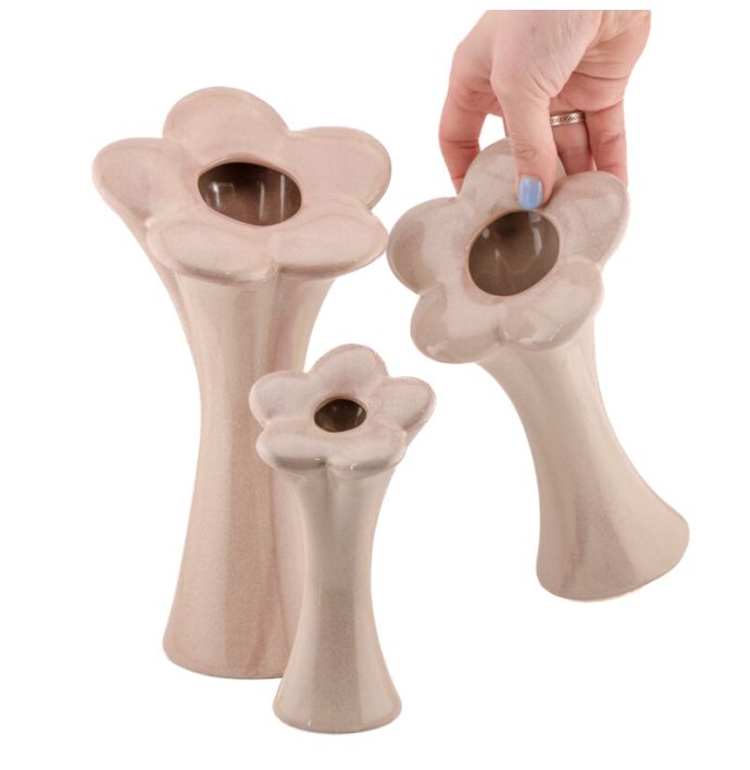 Vaas bloem beige S