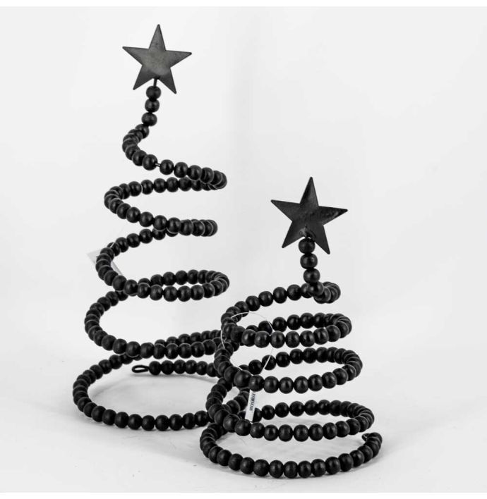 Houten kerstboom zwarte kralen