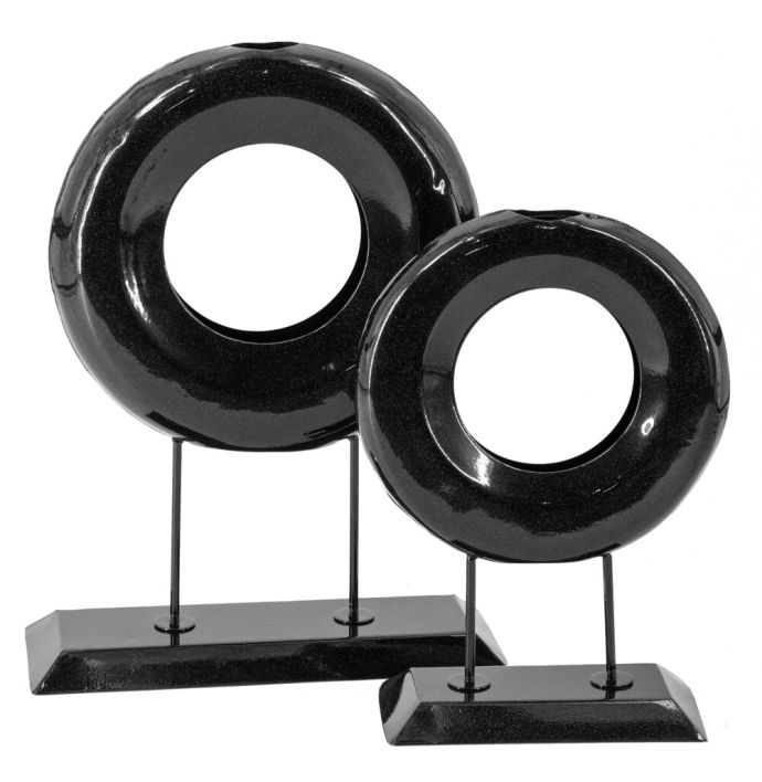 Metalen ornament donut black marble