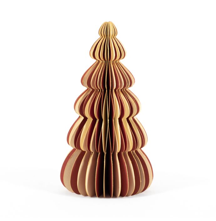 Papieren kerstboom wit met rood 16cm