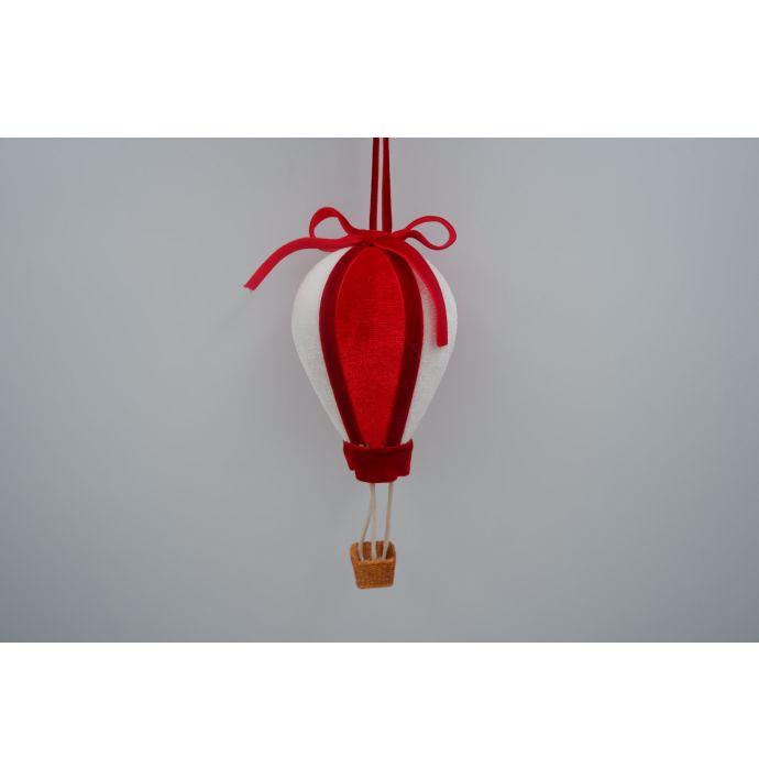 Kersthanger Luchtballon - Rood/wit - 17cm