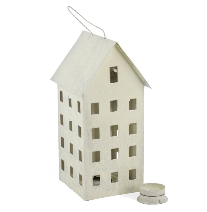 Metalen huisje waxinehouder wit