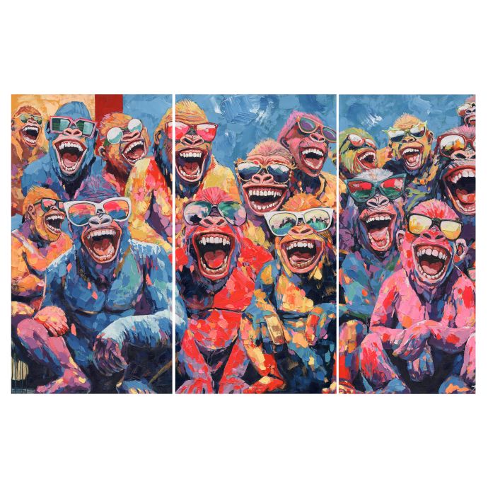 Schilderij 3-luik crazy monkeys 70x130cm