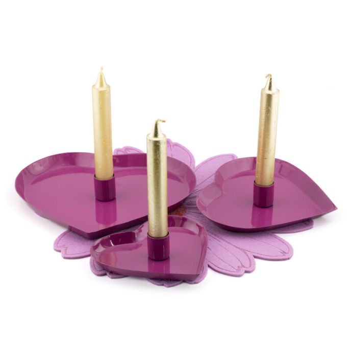 Kaarsenstandaard hart fuchsia 20cm