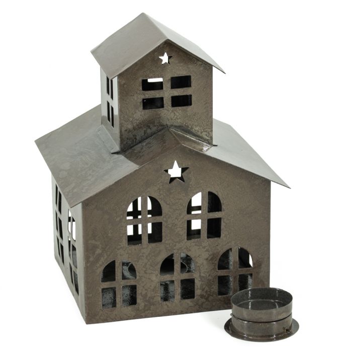 Metalen huisje waxinehouder olive