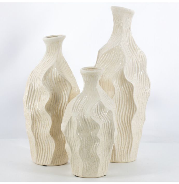 Aardewerk vaas Wavestone beige