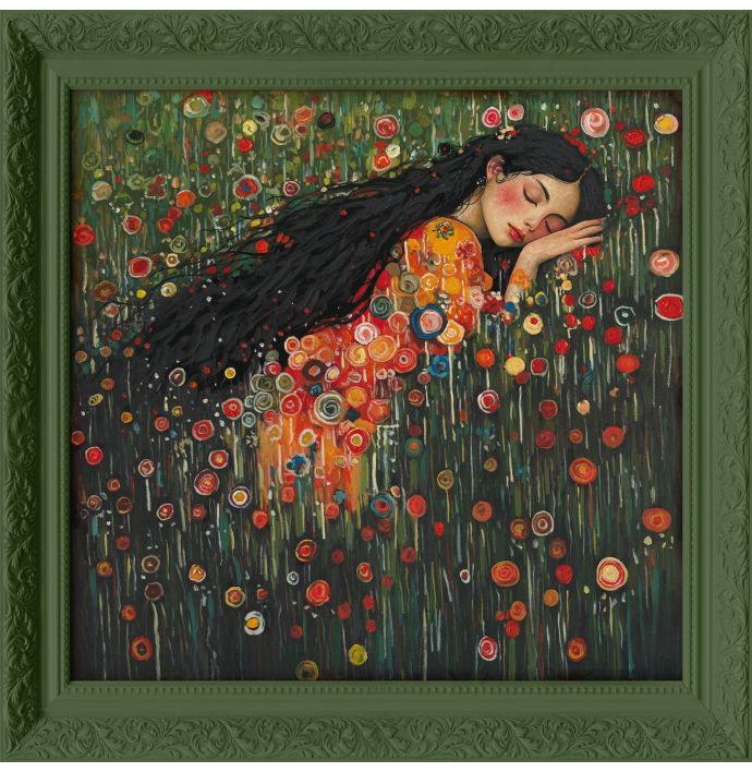 Schilderij met lijst bloemenveld 70x70cm