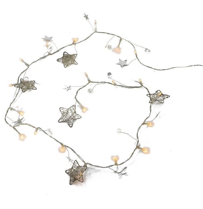 Kerstverlichting 20 lampjes met kralen en sterretjes