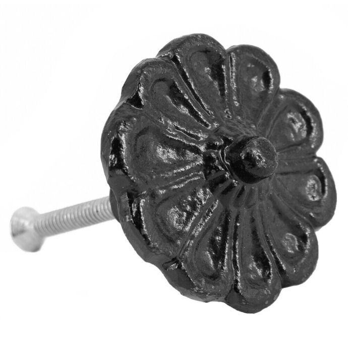 Knopje metaal bloem zwart