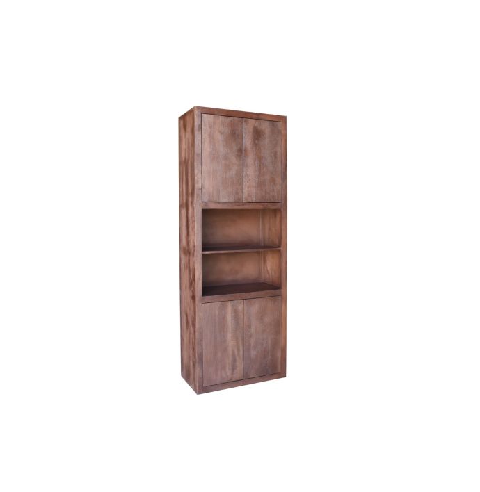 Boekenkast Ubud 80cm 4-deurs, 2 open vakken walnut