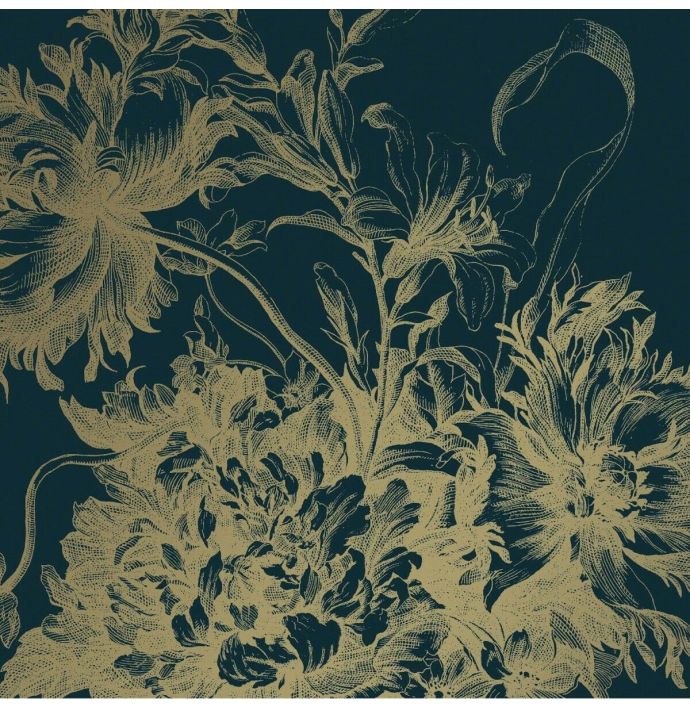 Foto behang KEK Gold Engraved Flowers blue