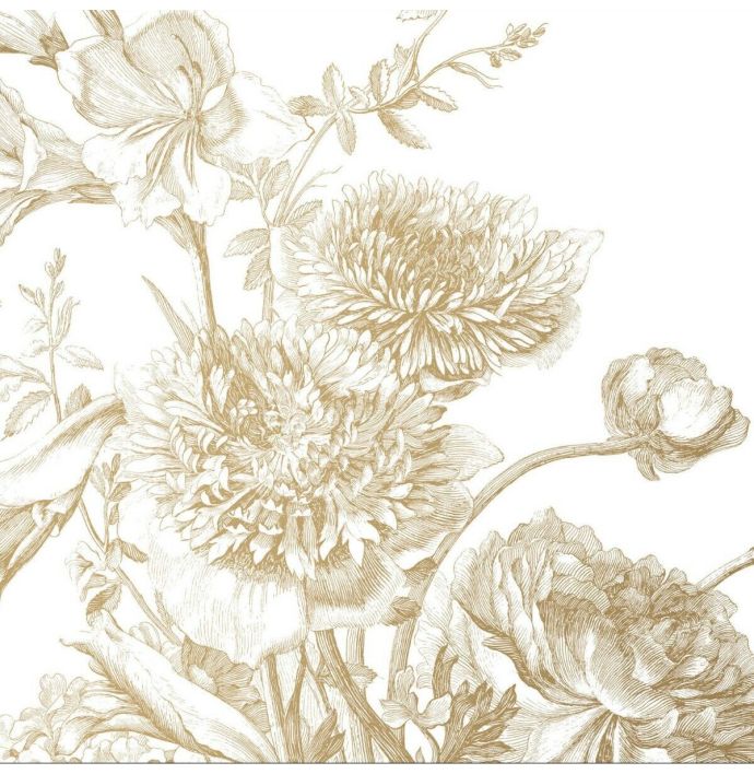 Foto behang KEK Gold Engraved Flowers White