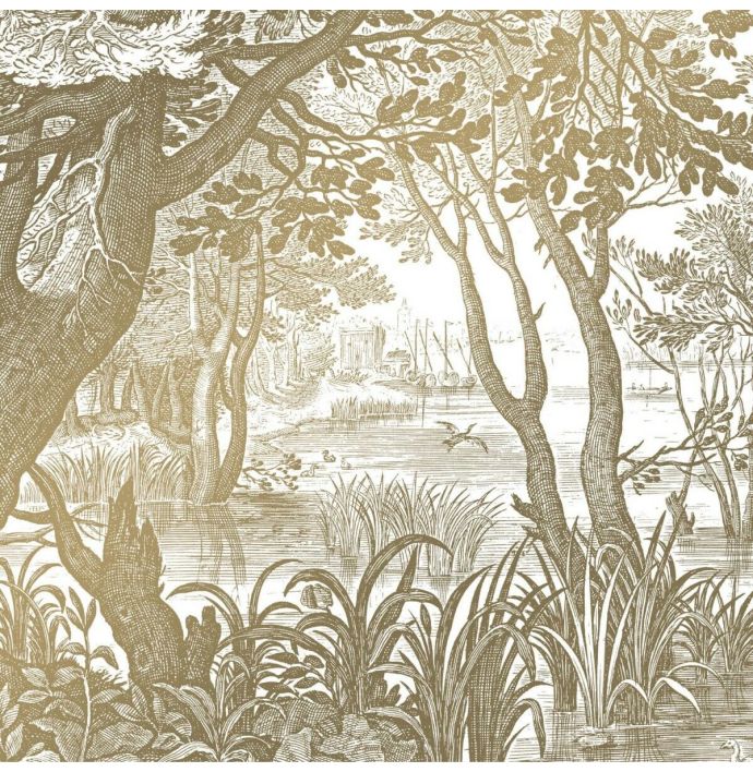 Foto behang KEK Gold Engraved Landscapes white