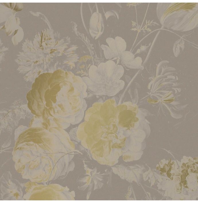 Foto behang KEK Gold Golden Age Flowers grey