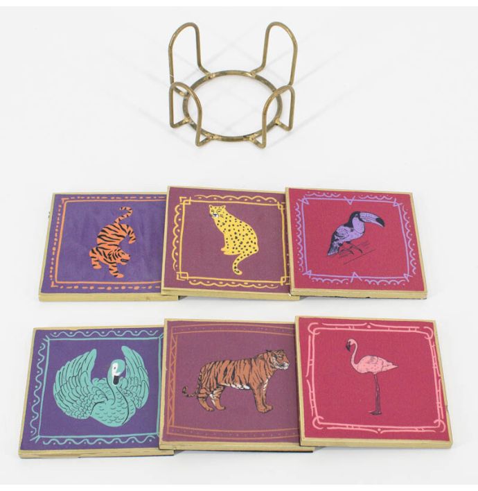 Set van 6 onderzetters met rekje 'Animals'