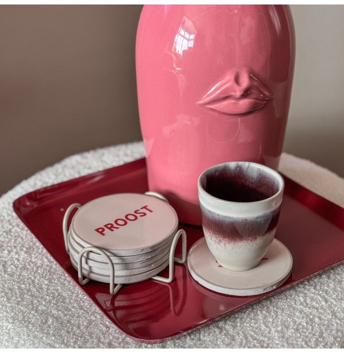 Set van 6 onderzetters met rekje 'Proost'